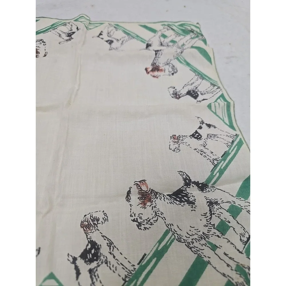 Vtg Embroidered Flower Fox Terrier‎ Cloth Scalloped Hem Men's Handkerchiefs